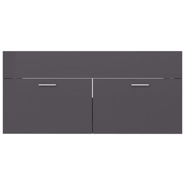 2 Piece Bathroom Furniture Set Glossy Look Grey Chipboard