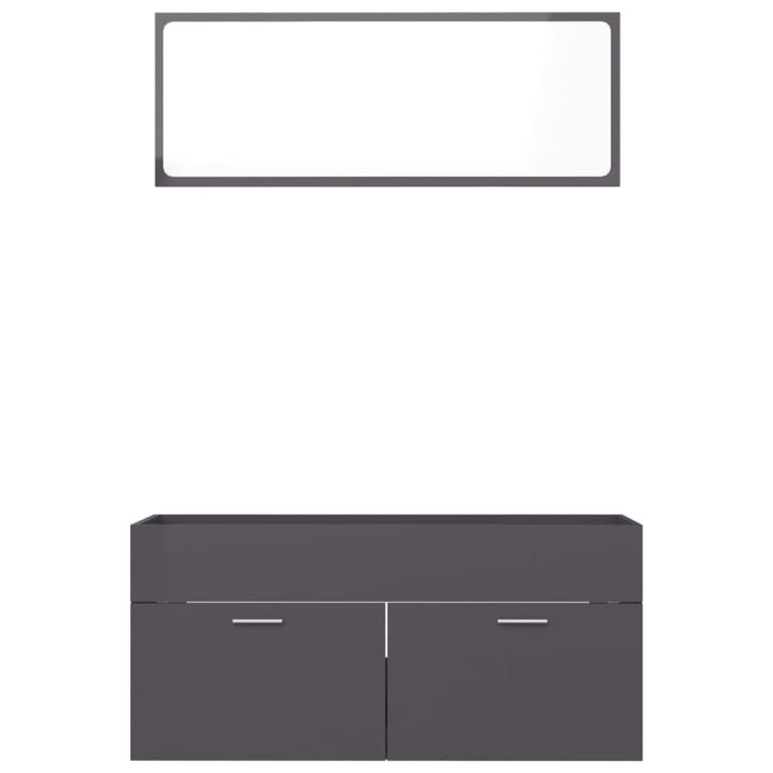 2 Piece Bathroom Furniture Set Glossy Look Grey Chipboard