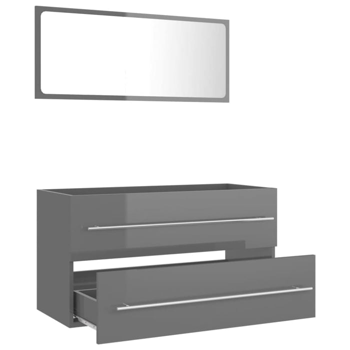 2 Piece Bathroom Furniture Set Glossy Look Grey Chipboard