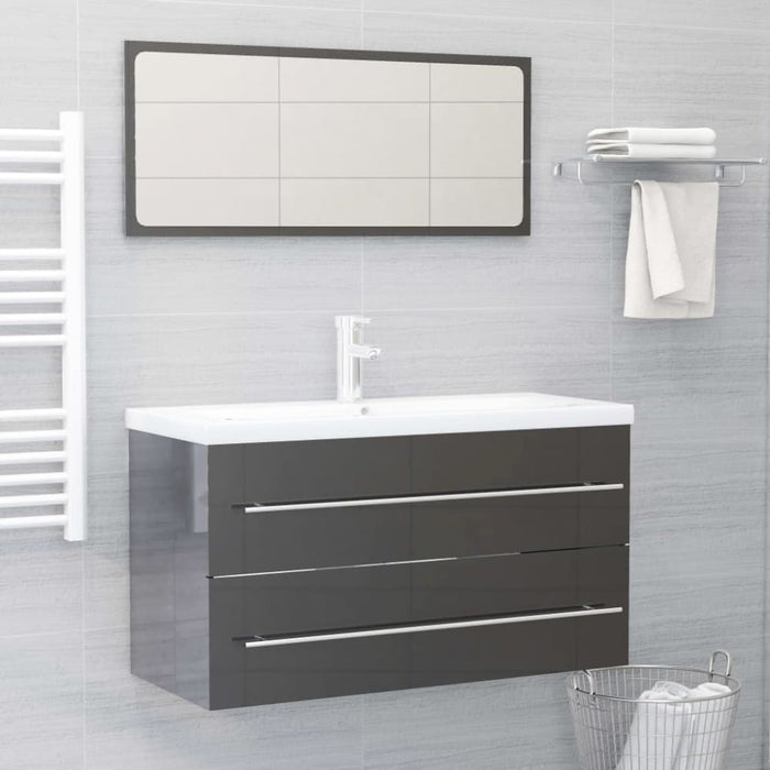 2 Piece Bathroom Furniture Set Glossy Look Grey Chipboard