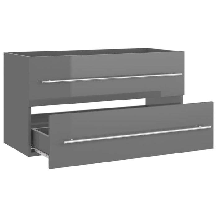 2 Piece Bathroom Furniture Set Glossy Look Grey Chipboard