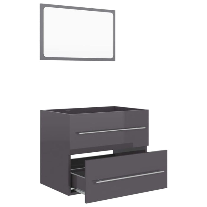 2 Piece Bathroom Furniture Set Glossy Look Grey Chipboard