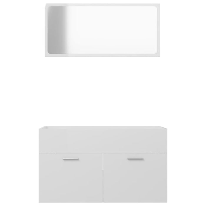 2 Piece Bathroom Furniture Set Glossy Look White Chipboard