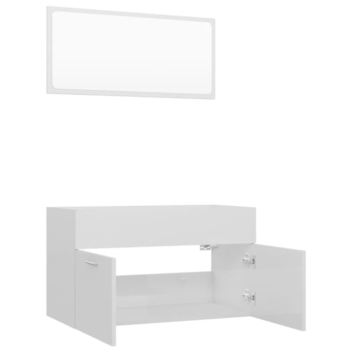 2 Piece Bathroom Furniture Set Glossy Look White Chipboard