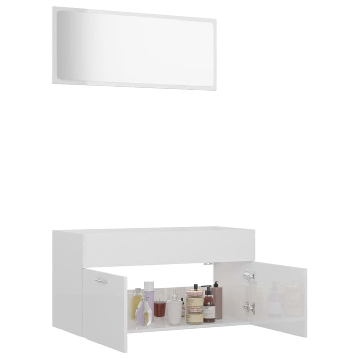 2 Piece Bathroom Furniture Set Glossy Look White Chipboard