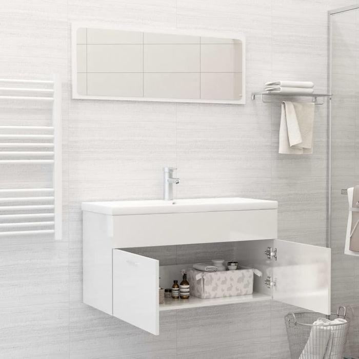 2 Piece Bathroom Furniture Set Glossy Look White Chipboard