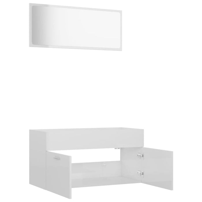 2 Piece Bathroom Furniture Set Glossy Look White Chipboard