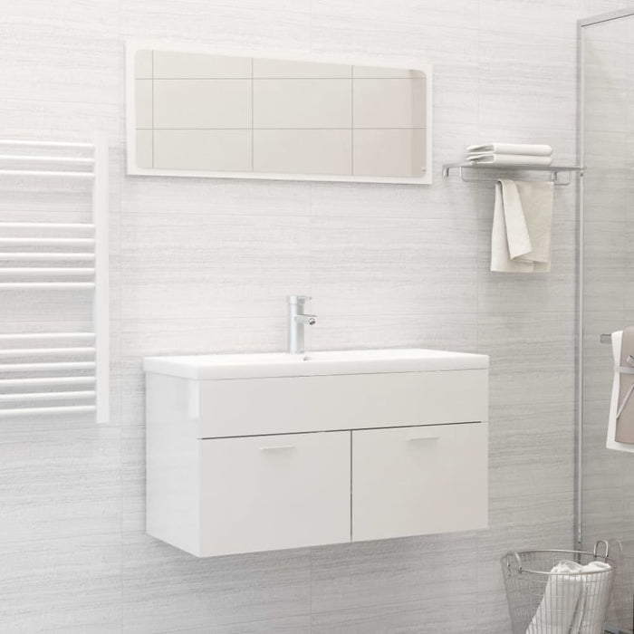 2 Piece Bathroom Furniture Set Glossy Look White Chipboard