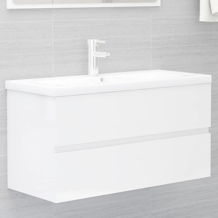 2 Piece Bathroom Furniture Set Glossy Look White Chipboard