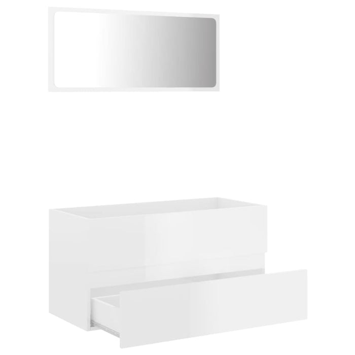 2 Piece Bathroom Furniture Set Glossy Look White Chipboard