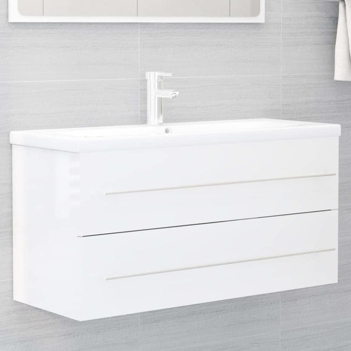 2 Piece Bathroom Furniture Set Glossy Look White Chipboard