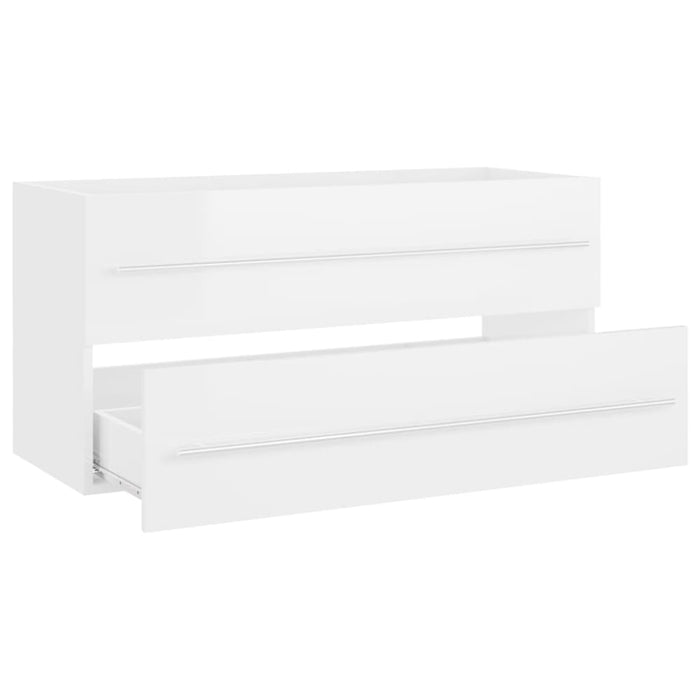 2 Piece Bathroom Furniture Set Glossy Look White Chipboard