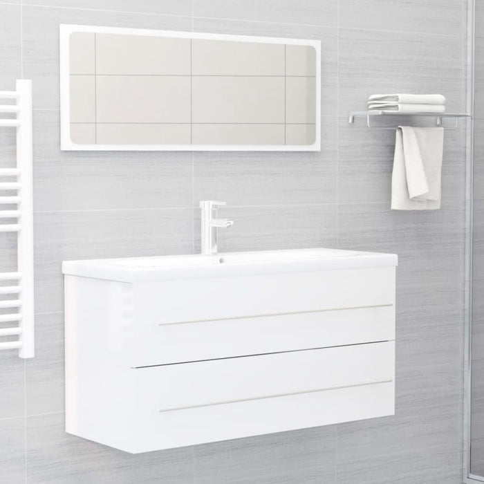 2 Piece Bathroom Furniture Set Glossy Look White Chipboard