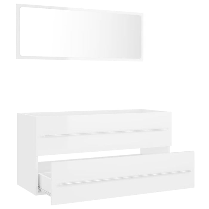 2 Piece Bathroom Furniture Set Glossy Look White Chipboard