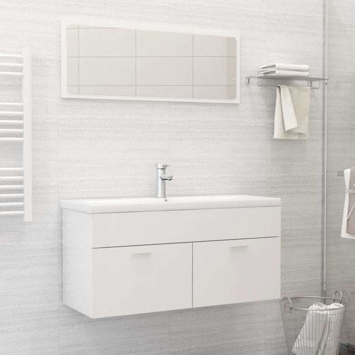 2 Piece Bathroom Furniture Set Glossy Look White Chipboard