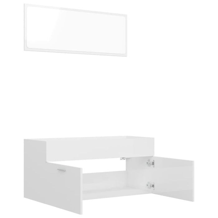 2 Piece Bathroom Furniture Set Glossy Look White Chipboard