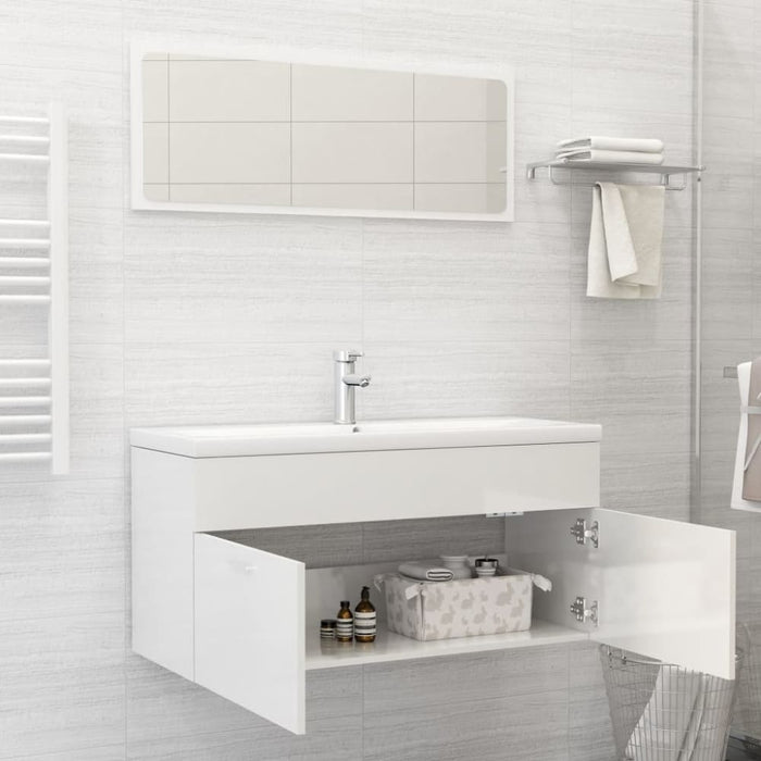 2 Piece Bathroom Furniture Set Glossy Look White Chipboard