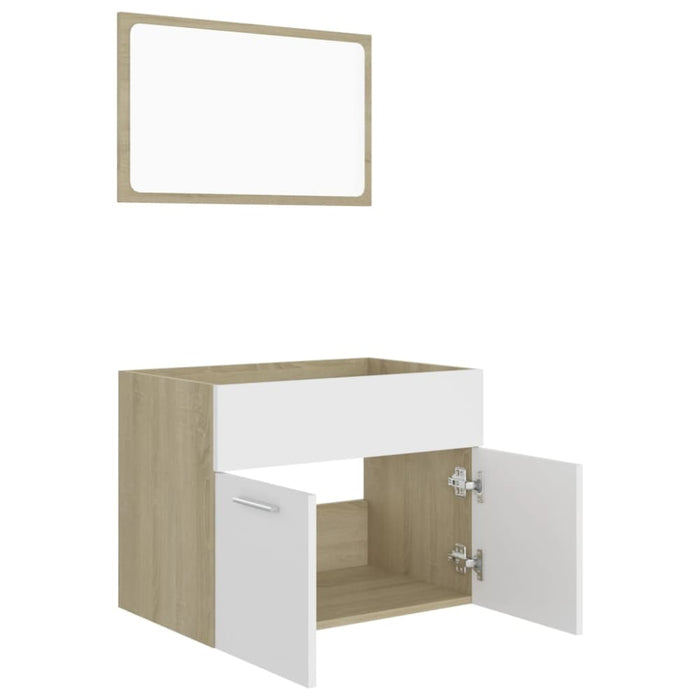 2 Piece Bathroom Furniture Set White And Sonoma Oak