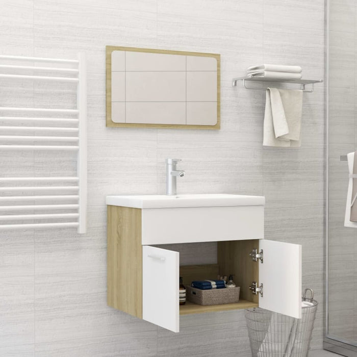 2 Piece Bathroom Furniture Set White And Sonoma Oak