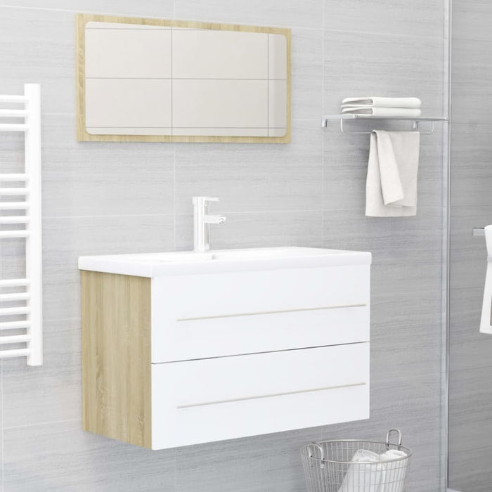 2 Piece Bathroom Furniture Set White And Sonoma Oak