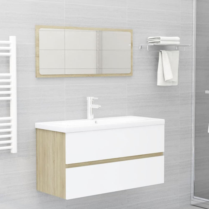 2 Piece Bathroom Furniture Set White And Sonoma Oak