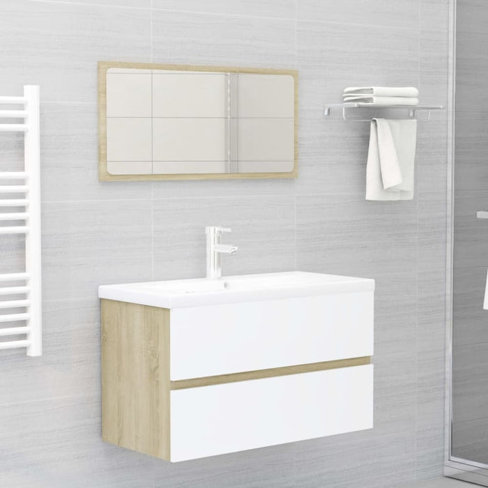 2 Piece Bathroom Furniture Set White And Sonoma Oak