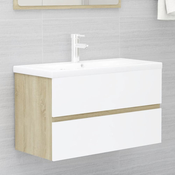 2 Piece Bathroom Furniture Set White And Sonoma Oak