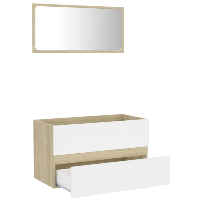 2 Piece Bathroom Furniture Set White And Sonoma Oak