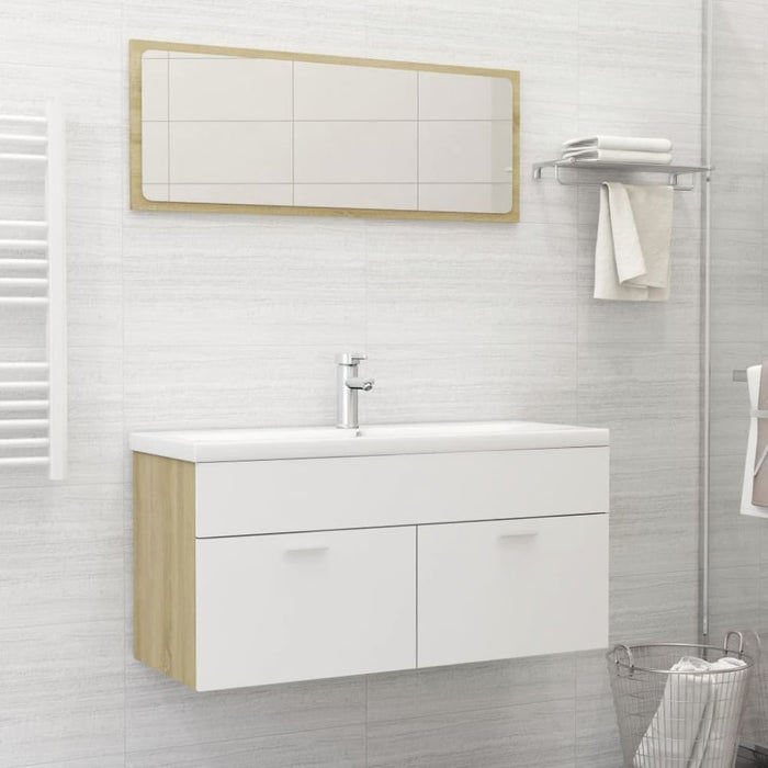 2 Piece Bathroom Furniture Set White And Sonoma Oak