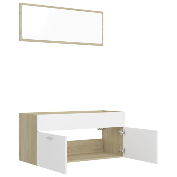 2 Piece Bathroom Furniture Set White And Sonoma Oak