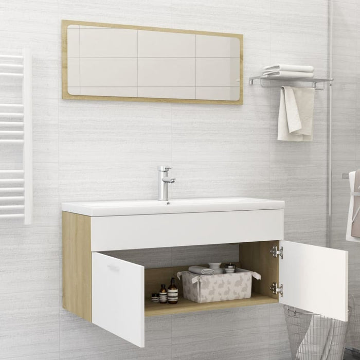 2 Piece Bathroom Furniture Set White And Sonoma Oak