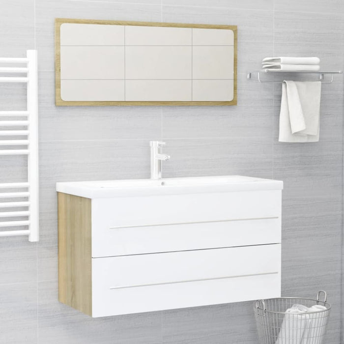 2 Piece Bathroom Furniture Set White And Sonoma Oak