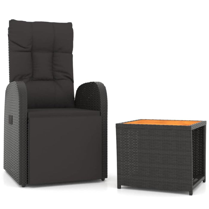 2 Piece Garden Lounge Set Black Poly Rattan&solid Wood