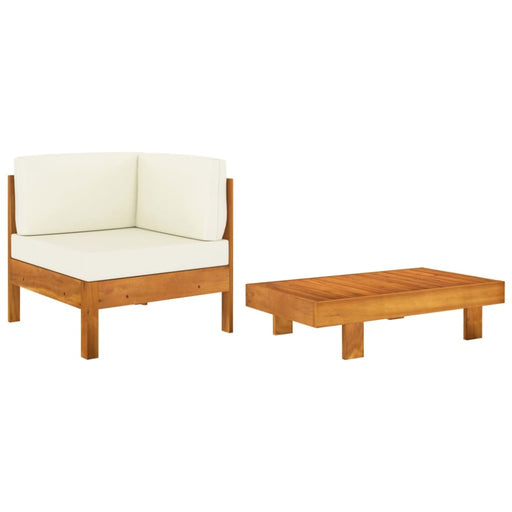 2 Piece Garden Lounge Set With Cream White Cushions Acacia