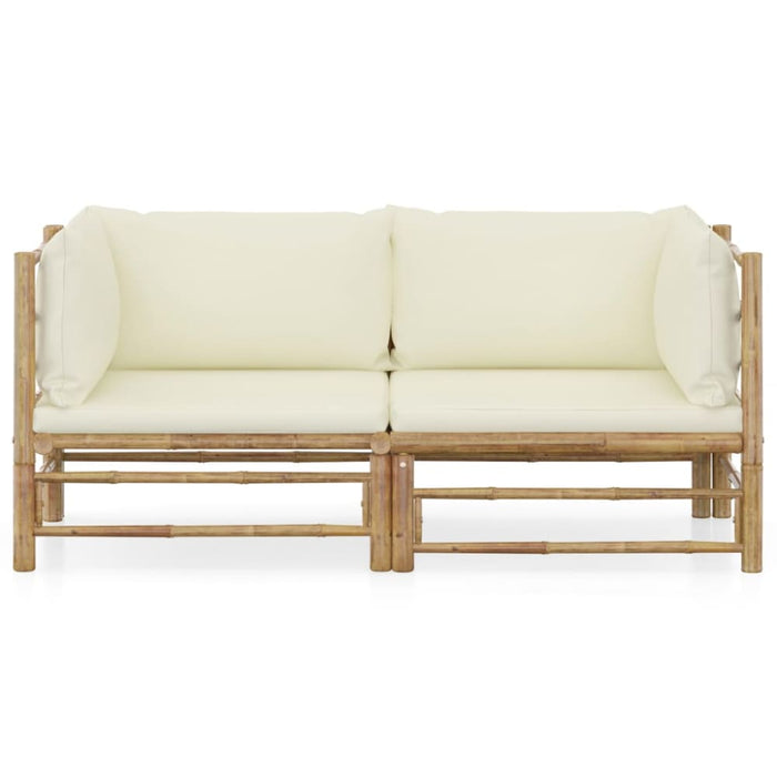 2 Piece Garden Lounge Set With Cream White Cushions Bamboo