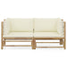 2 Piece Garden Lounge Set With Cream White Cushions Bamboo