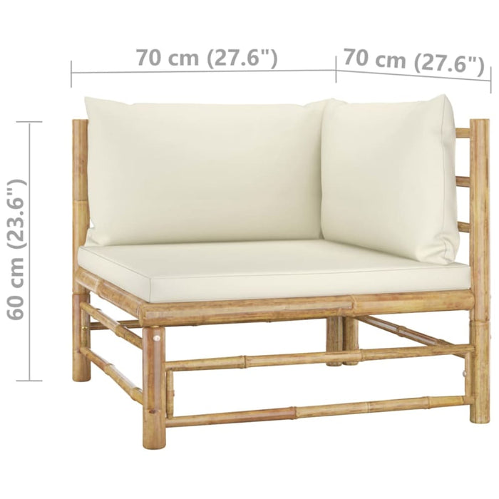 2 Piece Garden Lounge Set With Cream White Cushions Bamboo