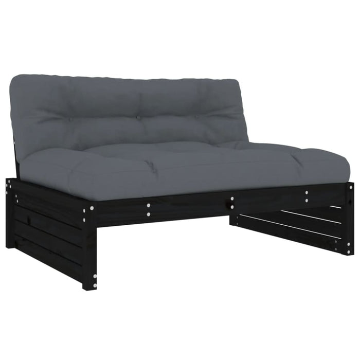 2 Piece Garden Lounge Set With Cushions Black Solid Wood