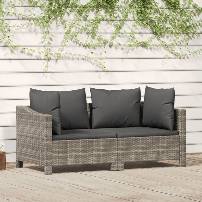 2 Piece Garden Lounge Set With Cushions Grey Poly Rattan