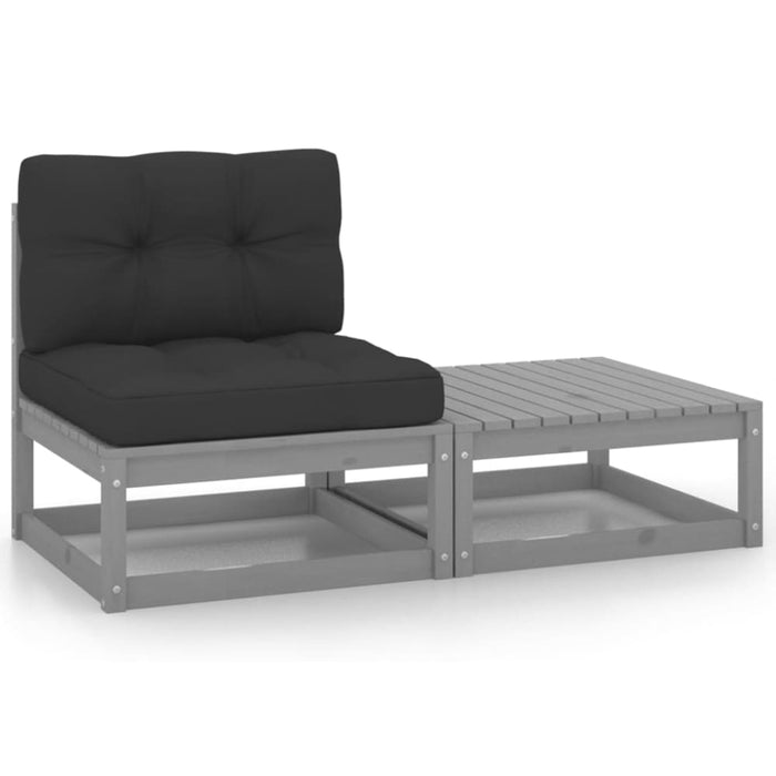 2 Piece Garden Lounge Set With Cushions Grey Solid Pinewood