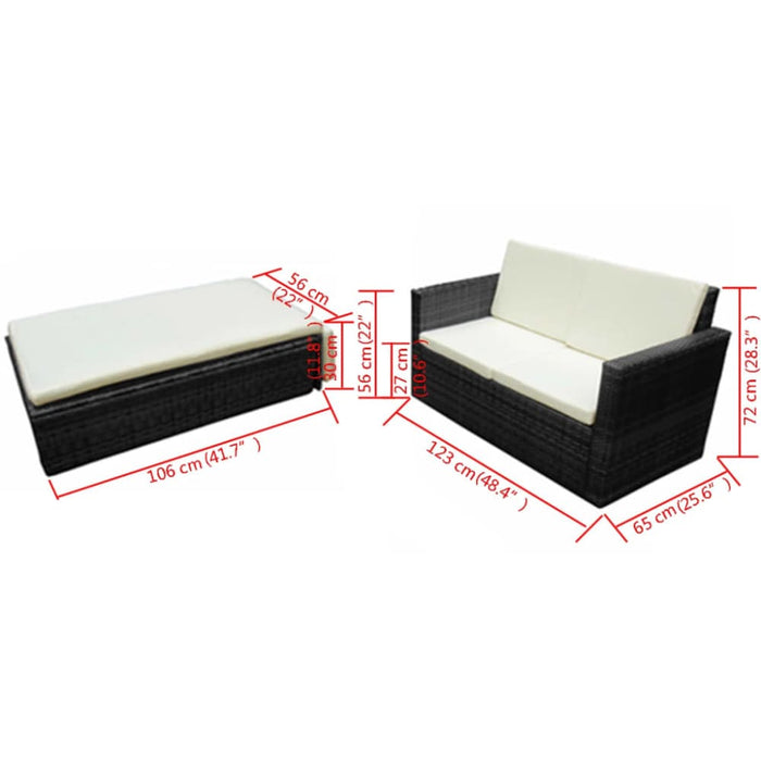 2 Piece Garden Lounge Set With Cushions Poly Rattan Black