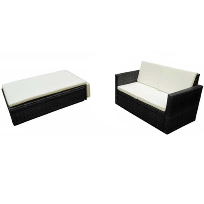 2 Piece Garden Lounge Set With Cushions Poly Rattan Black