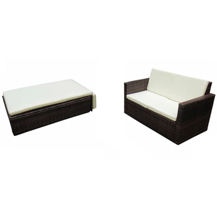 2 Piece Garden Lounge Set With Cushions Poly Rattan Brown