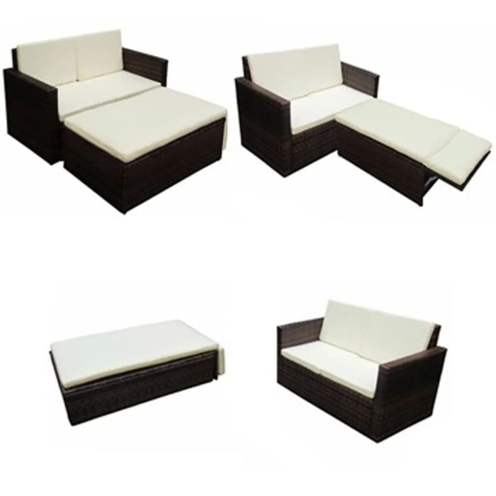 2 Piece Garden Lounge Set With Cushions Poly Rattan Brown