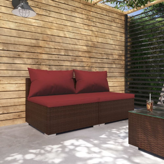 2 Piece Garden Lounge Set With Cushions Poly Rattan Brown