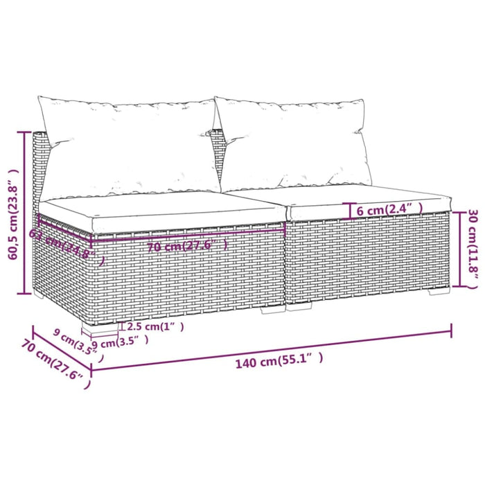 2 Piece Garden Lounge Set With Cushions Poly Rattan Grey