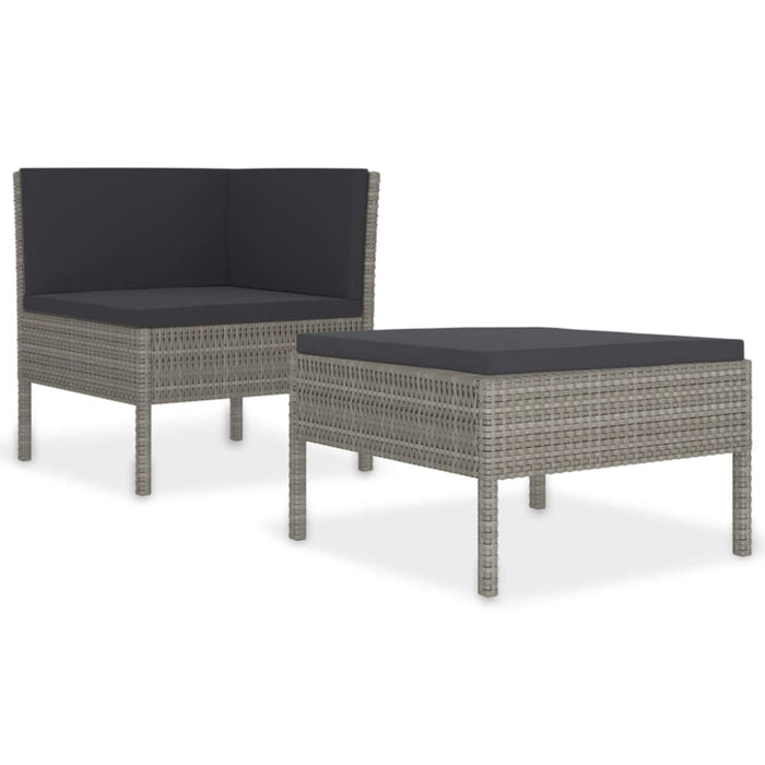 2 Piece Garden Lounge Set With Cushions Poly Rattan Grey