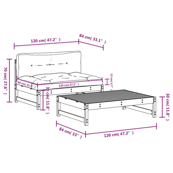 2 Piece Garden Lounge Set With Cushions Solid Wood Douglas