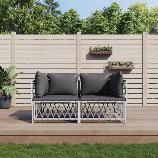 2 Piece Garden Lounge Set With Cushions White Steel Tonlnox