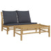 2 Piece Garden Lounge Set With Dark Grey Cushions Bamboo